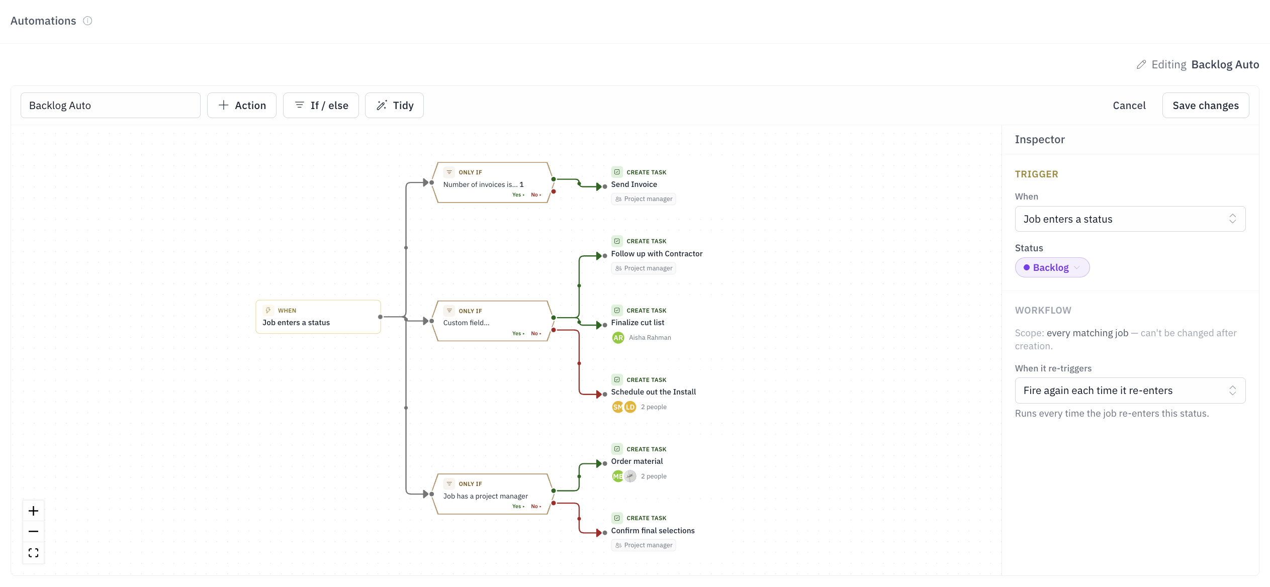 The Woodsystems visual workflow automation builder