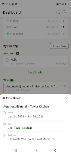 Assigned tasks in the Woodsystems mobile app