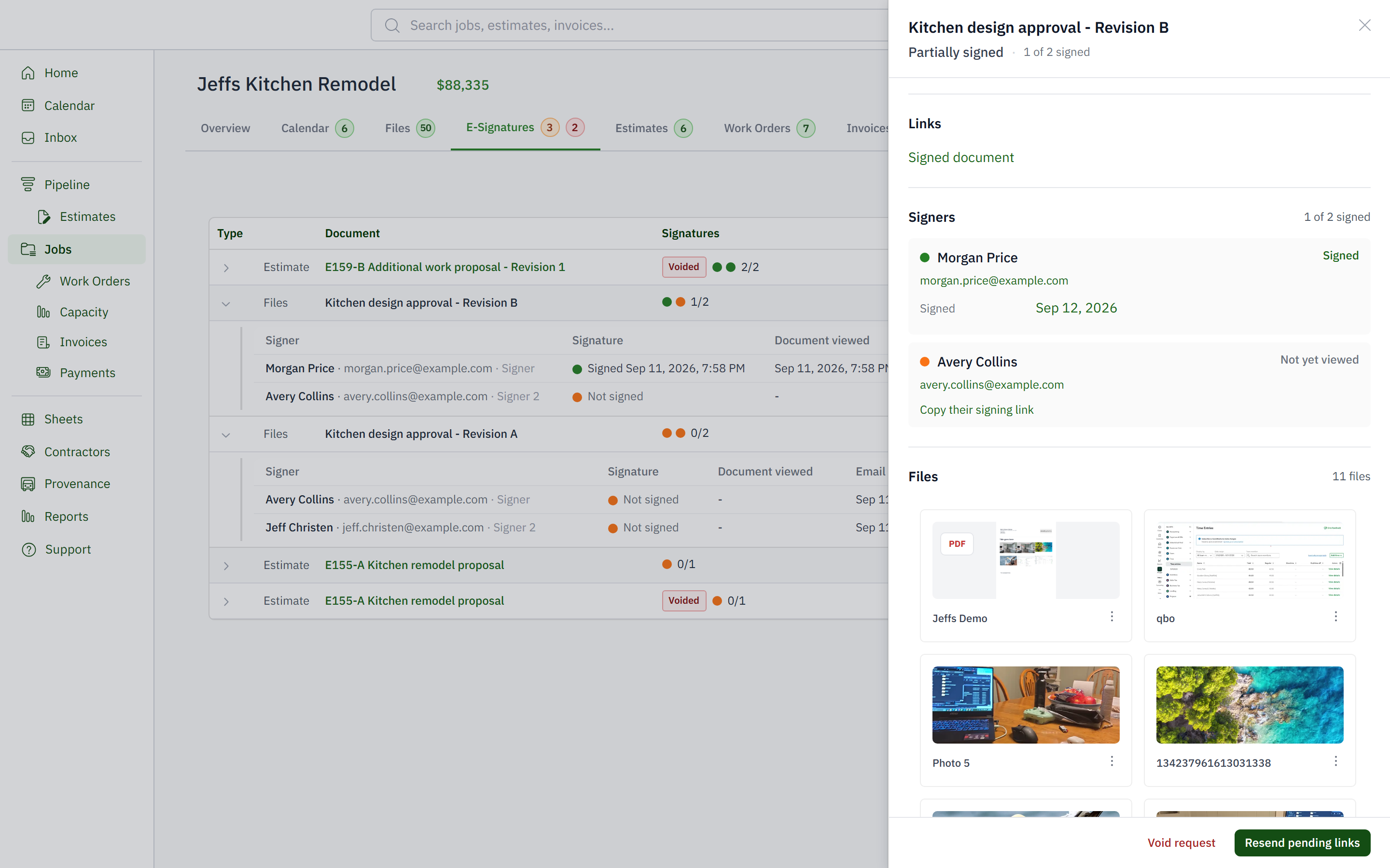 Full signature request tab with expanded signers and the detail panel open